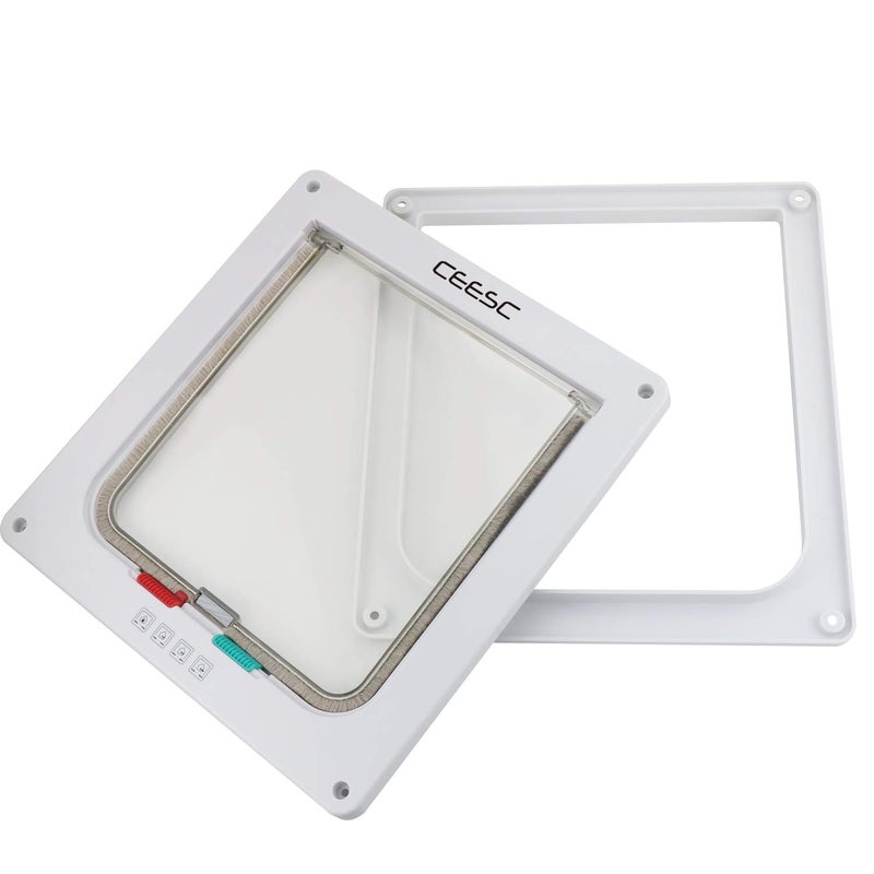 CEESC Large Cat Door (Outer Size 11" x 9.8"), 4 Way Locking Cat Door for Windows & Sliding Glass Door, Weatherproof Cat Flap Door for Cats & Doggie with Circumference < 24.8" - Image 3